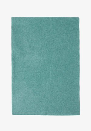 Coperta in lana di colore teal morbido, forma rettangolare, con una texture liscia e un design solido, senza motivi o dettagli visibili.