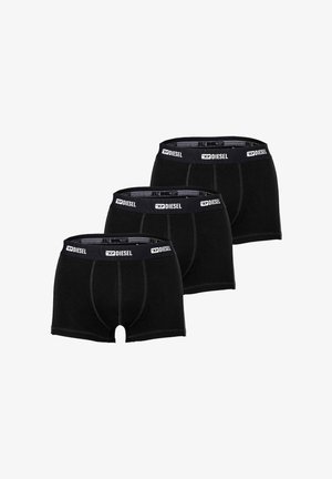 Drei schwarze Diesel Boxershorts mit gebrandeten elastischen Bund, dargestellt vor weißem Hintergrund.