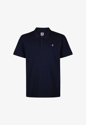 Donkerblauw poloshirt met korte mouwen, twee knopen en een klein rond logo op de linkerborst.