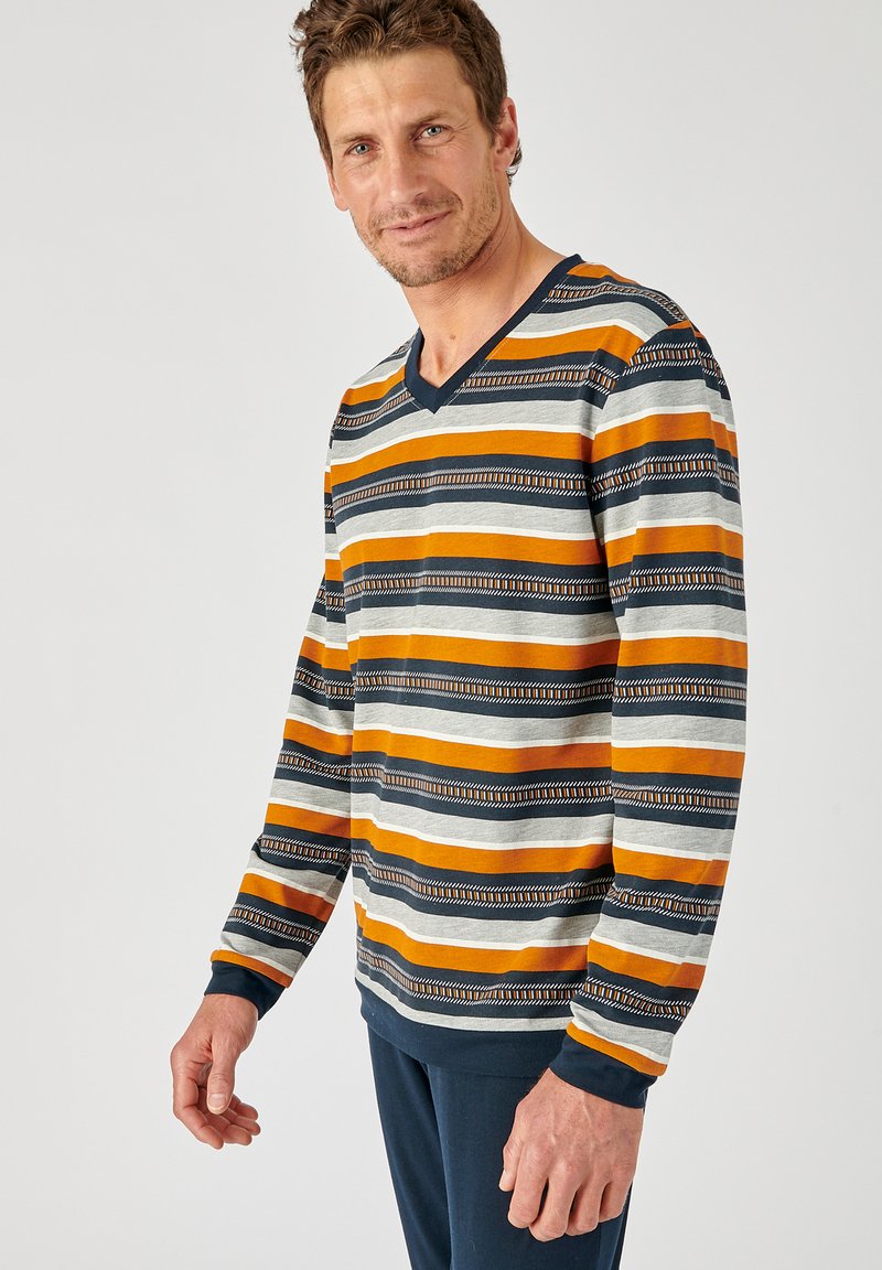 Damart THERMOLACTYL RECYCLÉE SET Pyjama gris-camel rayures