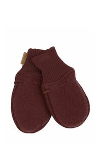 Burgundske vune rukavice s rebrastim vunastim rubovima, koje imaju mekanu flis teksturu i šivene detalje uz rubove za izdržljivost.