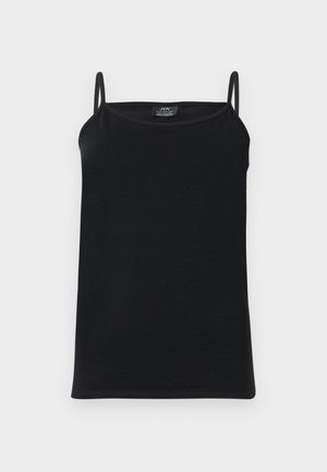 Svart camisole med tynne justerbare stropper, laget av lett stoff. Jevn tekstur, rett passform og rundet halslinning.