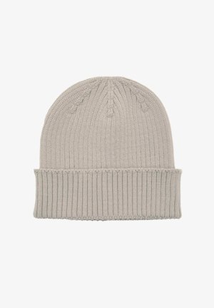 Berretto lavorato a maglia grigio con risvolto a costine e dettagli testurizzati sottili sulla parte superiore. Materiale morbido e flessibile, che mantiene una vestibilità aderente.