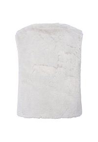 Faux-Fur-Weste in Hellgrau. Weiche, flauschige Textur mit glatter Außenseite. Verfügt über einen runden Ausschnitt und keine sichtbaren Metallteile oder Verschlüsse.