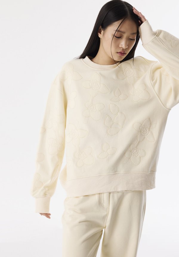 FLOWER EMBROIDERED - Sweatshirt - ecru