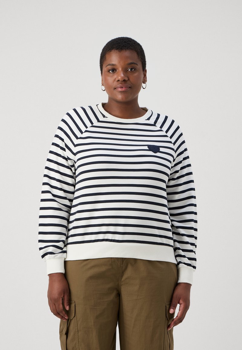ONLY Carmakoma CARJUDY STRIPE HEART O NECK  - Felpa - cloud dancer/night sky