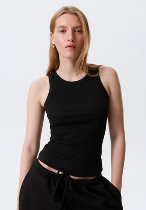 RIBBED FITTED TANK TOP - Topp - black