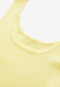 Yellow ribbed tank top, featuring a round neckline and a soft fabric texture. The design is simple with minimal stitching details.
