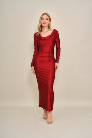 WENDY COWL NECK LONG SLEEVE - Ballkjole - wine