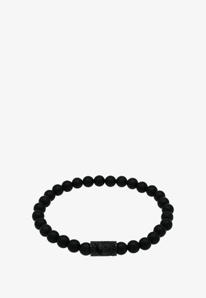 Pulsera de cuentas negras que presenta cuentas redondas mate negras con un centro texturizado negro, diseñada para un ajuste ceñido en la muñeca.