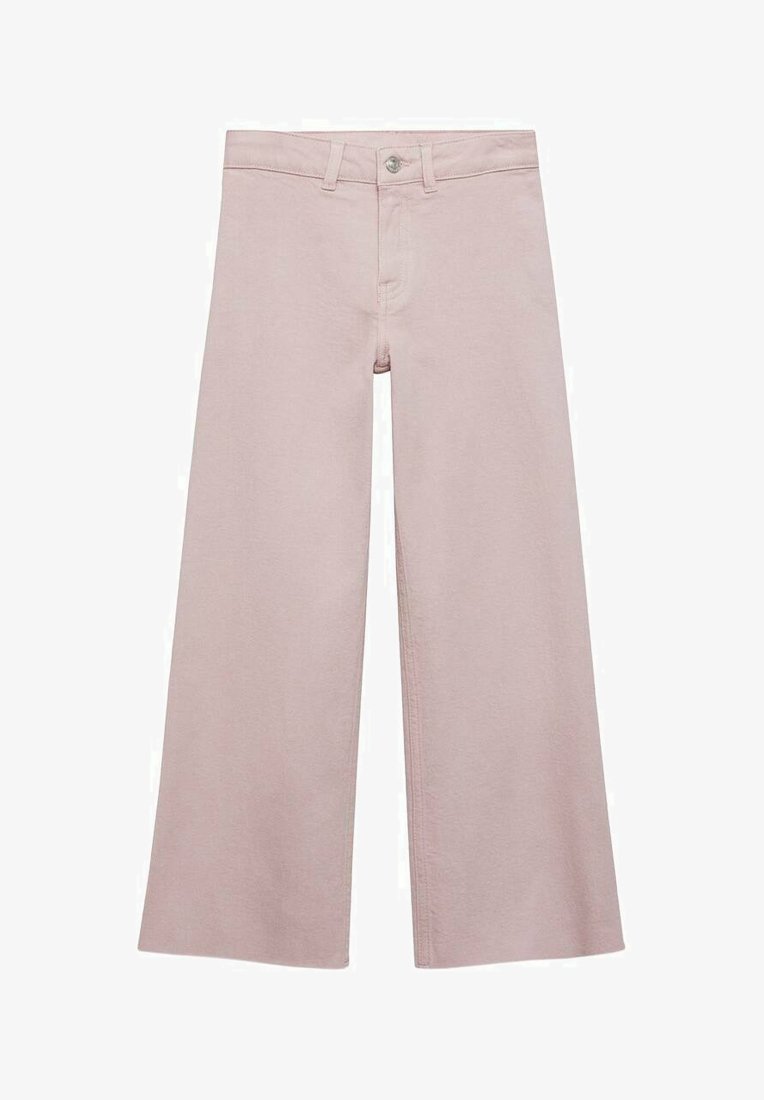 Svijetloružne hlače širokih nogavica od mješavine pamuka. Sadrže prednje kopčanje na gumbe, petlje za remen i minimalne detalje šivanja.