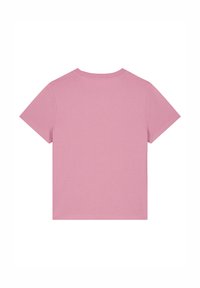 Roze t-shirt met korte mouwen en een ronde hals, gemaakt van zachte katoen, met een gladde textuur en een eenvoudig, effen kleurontwerp.