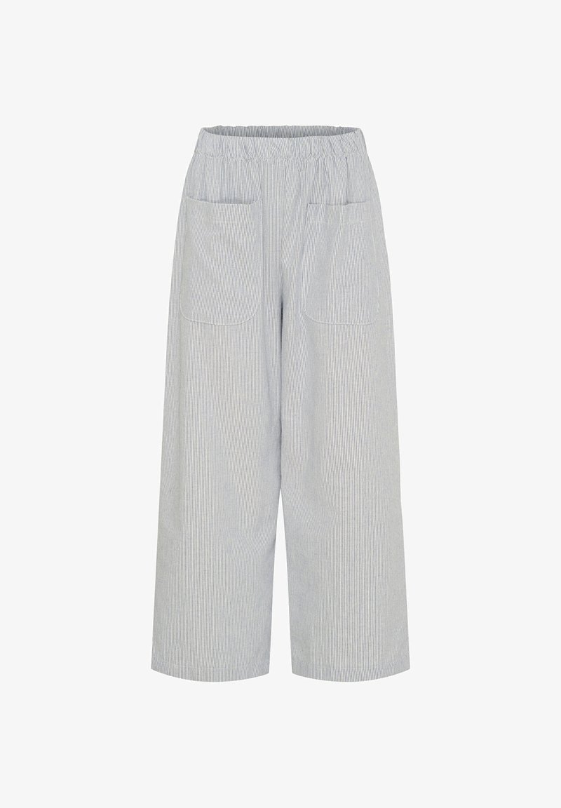 Lette, stribede bomulds-culotter med elastisk talje, to forlommer og et løst, bredbenet design. Farve: blå og hvid.