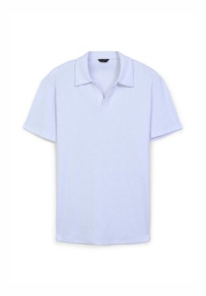Polo shirt a maniche corte blu chiaro con colletto. Tessuto strutturato con design traspirante, caratterizzato da una vestibilità rilassata e bordi ben rifiniti.