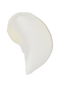 Transluzente weiße Creme mit einer glänzenden Textur, geformt wie ein gebogener Tropfen mit einer glatten Oberfläche und schwachem Schimmer.