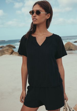 Next, TALL FIT - SHORT SLEEVE NOTCH NECK SHIRRED BUBBLEHEM T-SHIRT  . - Blouse - black