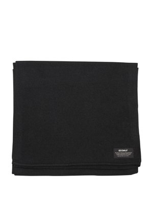 Sort Ecoalf-skjerf, brettet, med liten rektangulær etikett i ett hjørne, mot hvit bakgrunn.