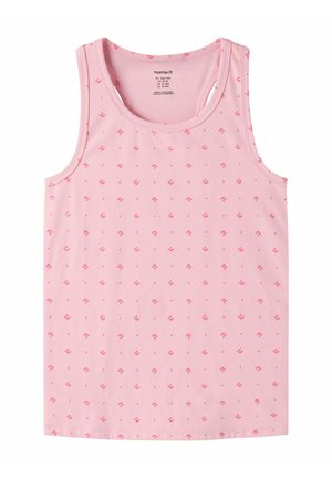 Débardeur rose pour enfants sans manches avec un petit motif floral rose plus foncé et un col rond.