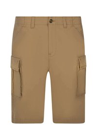 Pantaloni cargo color sabbia con chiusura a bottone, due tasche laterali e due grandi tasche cargo laterali. Realizzati in tessuto leggero.