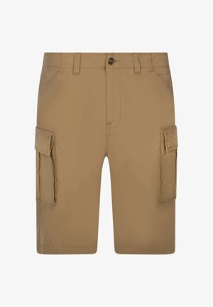 Pantaloni cargo color sabbia con chiusura a bottone, due tasche laterali e due grandi tasche cargo laterali. Realizzati in tessuto leggero.