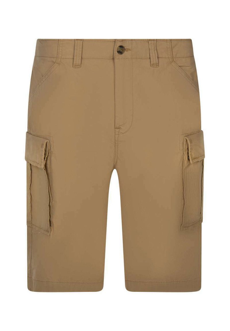 Pantaloni cargo color sabbia con chiusura a bottone, due tasche laterali e due grandi tasche cargo laterali. Realizzati in tessuto leggero.