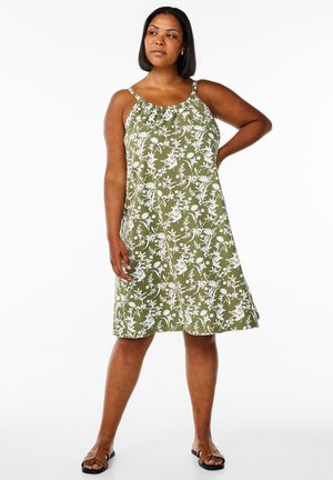 Zizzi MIDI-TRÄGER - Jerseyklänning - oil green aop