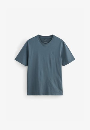 Blå bomulds T-shirt med korte ærmer, rund halsudskæring og lille broderet logo på venstre side. Regular fit, glat tekstur.