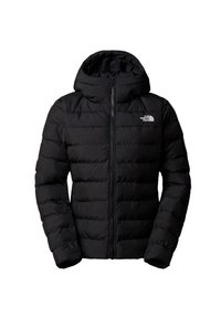 Veste noire isolée avec capuche, fermeture éclair frontale et logo blanc The North Face sur la partie supérieure gauche de la poitrine.