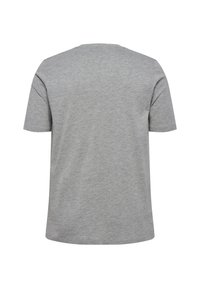 Effen lichtgrijs T-shirt met korte mouwen, gezien van achteren, met een ronde hals en een normale pasvorm.