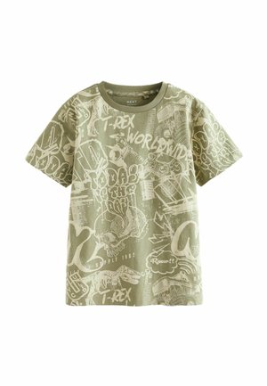 Next ALL OVER SHORT SLEEVE STANDARD - T-Shirt print - khaki green graffiti