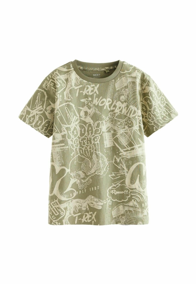 Next ALL OVER SHORT SLEEVE STANDARD - T-shirt med print - khaki green graffiti