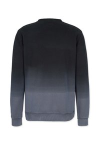 Black-to-gray gradient sweatshirt with long sleeves, ribbed cuffs and neckline, smooth texture, and simple design. Back view displayed.