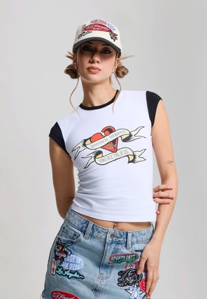 Ed Hardy, BROKEN HEARTS CONTRAST TEE - Camiseta estampada - white