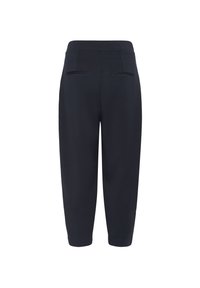 Pantaloni cropped blu navy realizzati in tessuto morbido, con vestibilità ampia, vita elastica e due tasche posteriori senza hardware visibile.