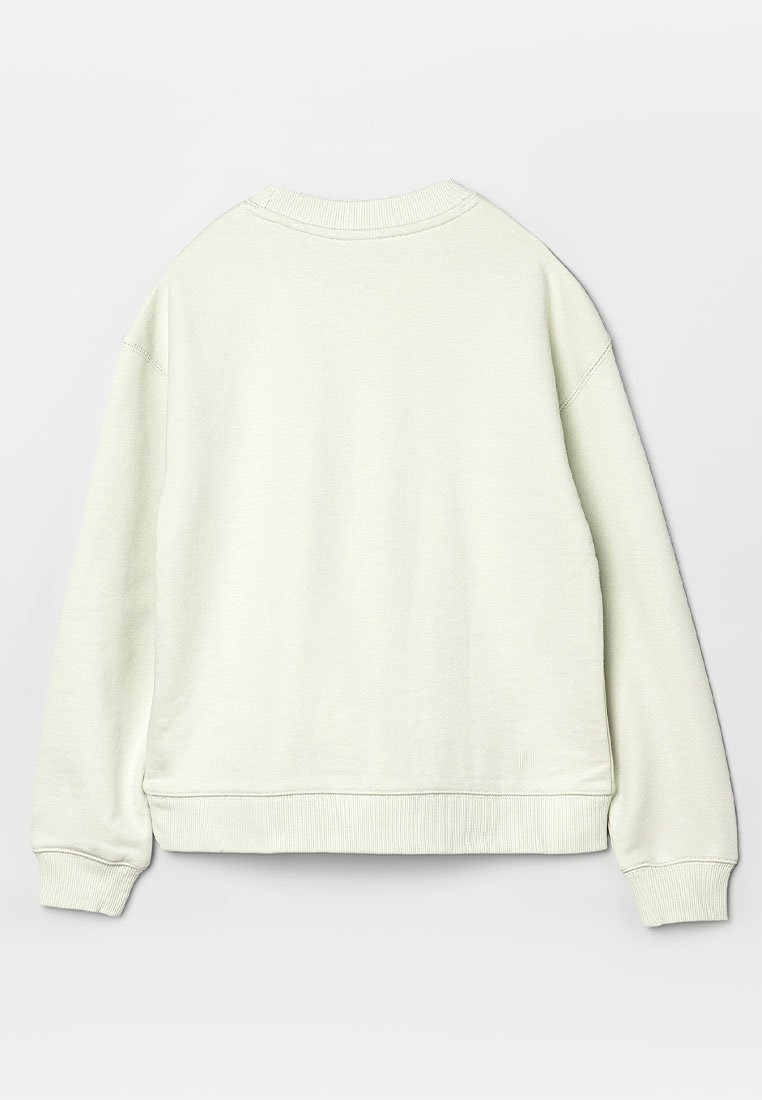 Felpa verde chiaro con girocollo, maniche lunghe e polsini e orlo a coste. Texture liscia con un design semplice e minimalista.
