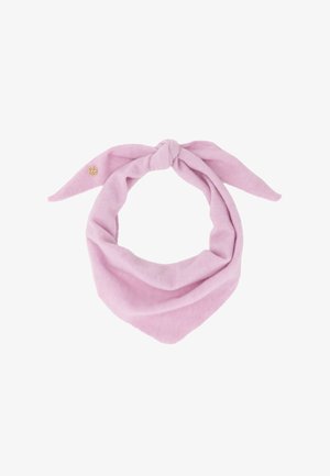 Rosa Schal aus weichem Stoff, in einer dreieckigen Form mit gebundenen Enden gestaltet. Verfügt über ein kleines goldfarbenes Logodetail auf einer Seite.