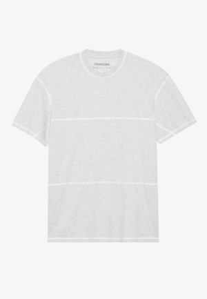 Grijze T-shirt met korte mouwen van zachte katoen, met een ronde hals en contrasterende stiksels aan de voorkant en achterkant.
