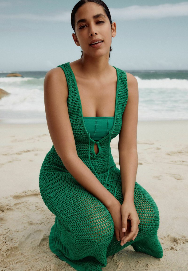green dress for beach Women's Maxi Dress Casual Dress Boho Chic Dresses Bohemia Cute Stylish Flutter Sleeve Vacation Daily Beach Loose Fit Graphic Short Sleeve V Neck Green main image 1