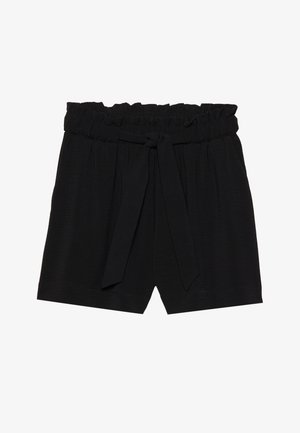 Mustad mustrid elastse vöökoha, volangiga detail ja seotud kangast vöö. Valmistatud kergest materjalist, sileda tekstuuriga.
