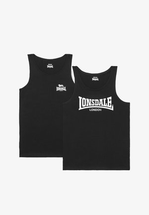 Mustad puuvillased tankikleidid, millel on esiküljel silmapaistev valge logo "LONSDALE LONDON". Lihtne disain klassikalise lõikega.