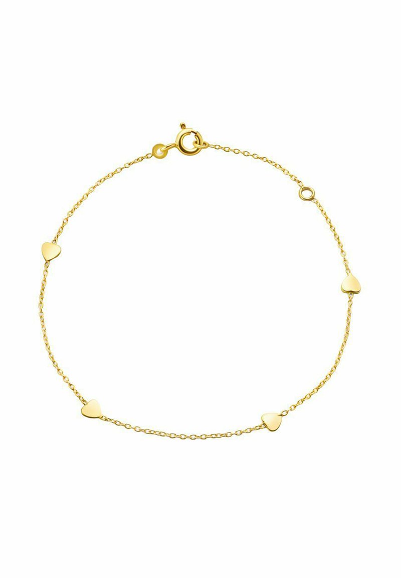 Kultaketju, jossa on herkkiä ketjuja, joissa vuorottelevat pienet sydämenmuotoiset lenkit, ja lohikäärmeklipsisuljenta.