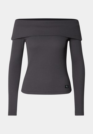 Calvin Klein Jeans EXCLUSIVE OFF SHOULDER  - Long sleeved top - washed black