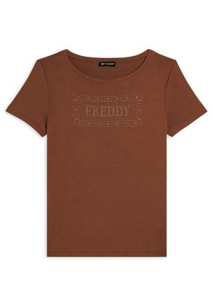 CON LOGO STRASS E GLITTER - T-shirt imprimé - brown