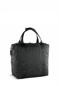 Borsa a tracolla nera realizzata in nylon liscio e resistente. Dotata di manici ampi, chiusura con zip e una piccola tasca frontale per la comodità.