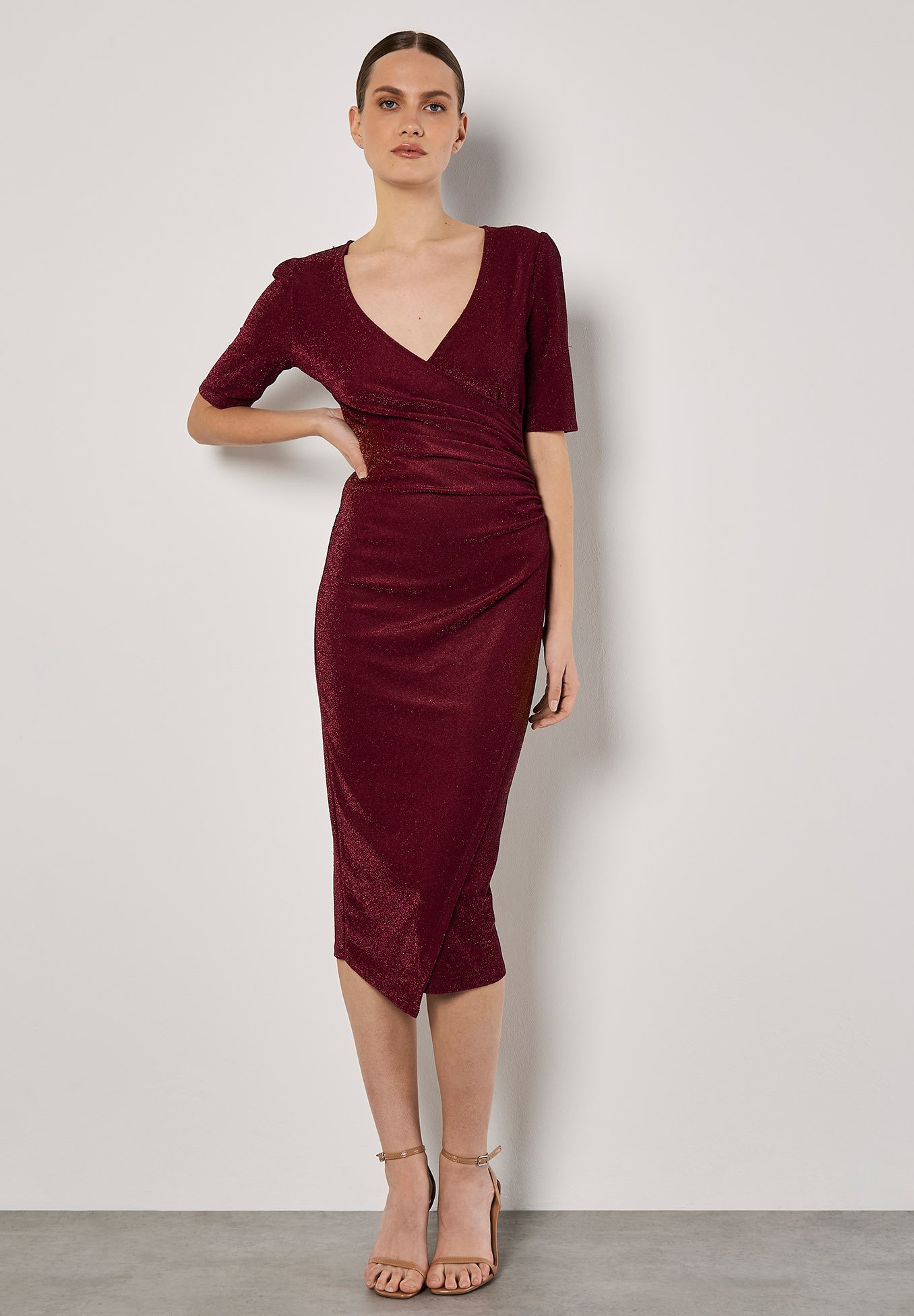 apricot burgundy dress Apricot - Trailing Leaves Tier Button Dress in Burgundy main image 0