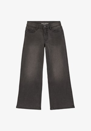 Jean noir à coupe large avec cinq poches et fermeture par bouton, étiqueté "Blue Ridge" à la taille.