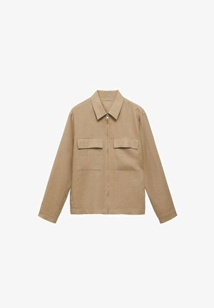 Tanka jakna s kragnom, zatvaranjem na patentni zatvarač i dva džepa na prsima. Napravljena od lagane tkanine s glatkom teksturom. Ima širok kroj.