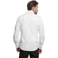 Camicia bianca con bottoni e maniche lunghe, dotata di colletto strutturato e polsini con bottone. Tessuto liscio, taglio dritto e dettaglio sul carré posteriore.