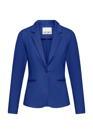 Blazer su misura blu reale con chiusura a bottone singolo, rever a lancia e due tasche a filetto frontali.