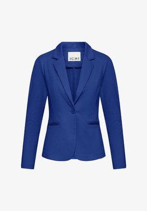 Blazer su misura blu reale con chiusura a bottone singolo, rever a lancia e due tasche a filetto frontali.